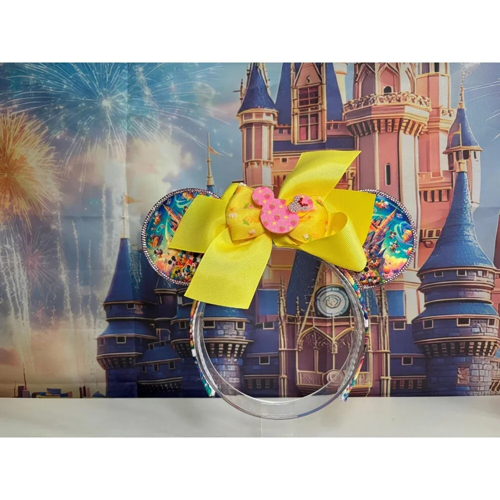 Colorful Mouse Ears Headband, Rhinestone Crystal Ears, Theme ParkParty Accessory